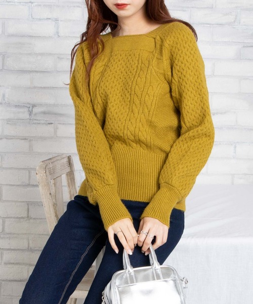 WEGO（ウィゴー）の「WEGO/スクエアネックボリュームスリーブニット（ニット/セーター・レディース・ホワイト/ブラウン/グリーン系その他・FREE）」の6枚目の写真