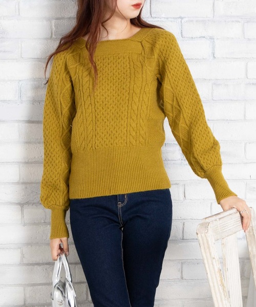 WEGO（ウィゴー）の「WEGO/スクエアネックボリュームスリーブニット（ニット/セーター・レディース・ホワイト/ブラウン/グリーン系その他・FREE）」の7枚目の写真