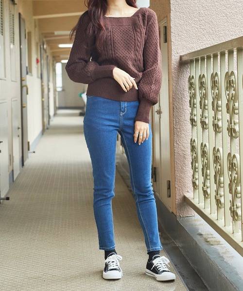 WEGO（ウィゴー）の「WEGO/スクエアネックボリュームスリーブニット（ニット/セーター・レディース・ホワイト/ブラウン/グリーン系その他・FREE）」の20枚目の写真