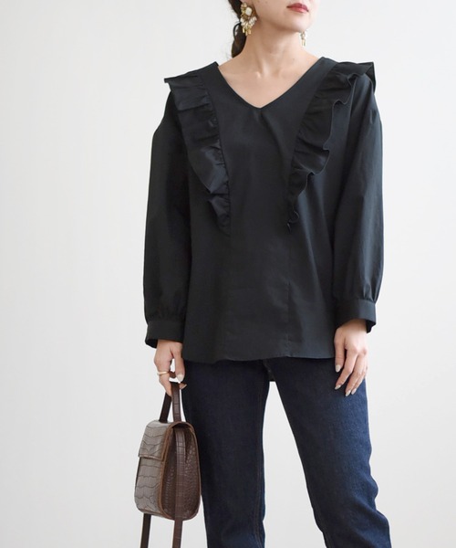 palm RICHE(ポームリシュ)の「ラッフルフリルコットンブラウス(シャツ/ブラウス・レディース・オフホワイト/ブラック・38)」の9枚目の写真