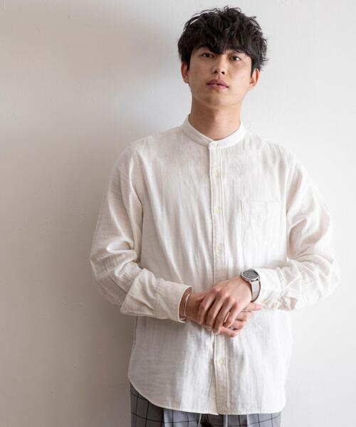 coen(コーエン)の「ダブルガーゼバンドカラーシャツ(シャツ/ブラウス・メンズ・ホワイト/ライトブルー・LARGE/MEDIUM/SMALL/X-LARGE)」の2枚目の写真