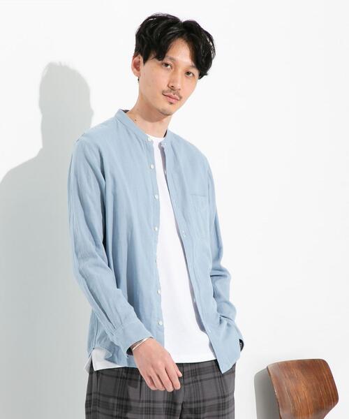 coen(コーエン)の「ダブルガーゼバンドカラーシャツ(シャツ/ブラウス・メンズ・ホワイト/ライトブルー・LARGE/MEDIUM/SMALL/X-LARGE)」の1枚目の写真