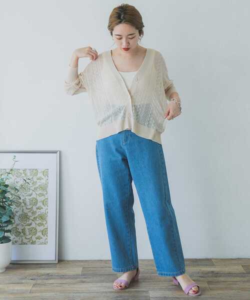 ITEMS URBANRESEARCH（アイテムズ アーバンリサーチ）の「透かし編みニットカーディガン（カーディガン/ボレロ・レディース・モカ/ベージュ/グリーン・FREE）」の6枚目の写真