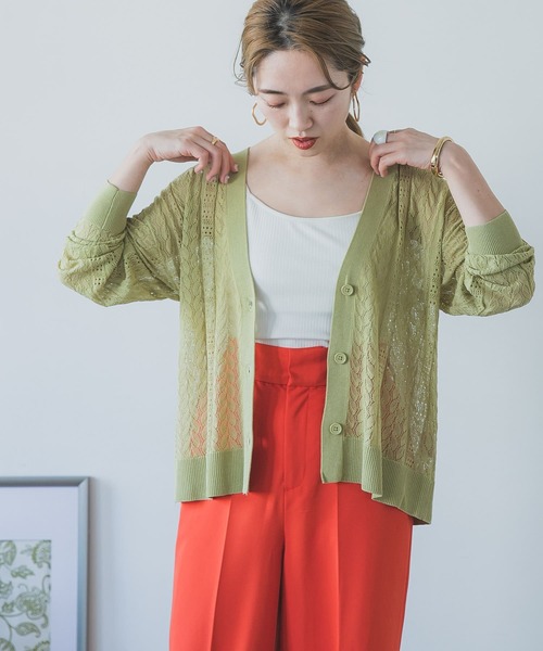 ITEMS URBANRESEARCH（アイテムズ アーバンリサーチ）の「透かし編みニットカーディガン（カーディガン/ボレロ・レディース・モカ/ベージュ/グリーン・FREE）」の9枚目の写真