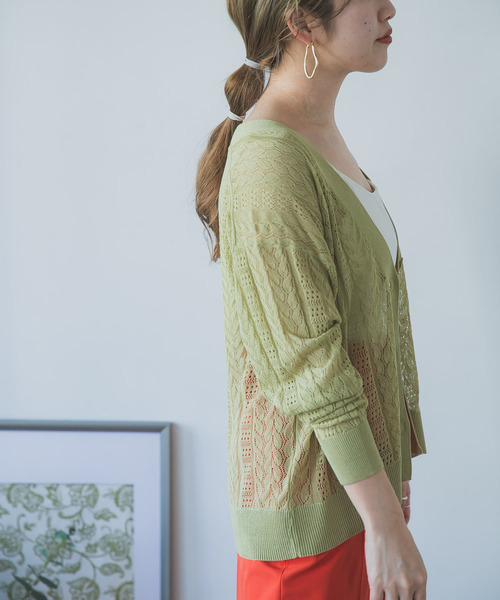 ITEMS URBANRESEARCH（アイテムズ アーバンリサーチ）の「透かし編みニットカーディガン（カーディガン/ボレロ・レディース・モカ/ベージュ/グリーン・FREE）」の10枚目の写真