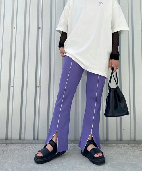 PBLIM（ページボーイリム）の「【PAGEBOYLIM】パイピングリブフレアパンツ（その他パンツ・レディース・ブラック/パープル・MEDIUM）」の12枚目の写真