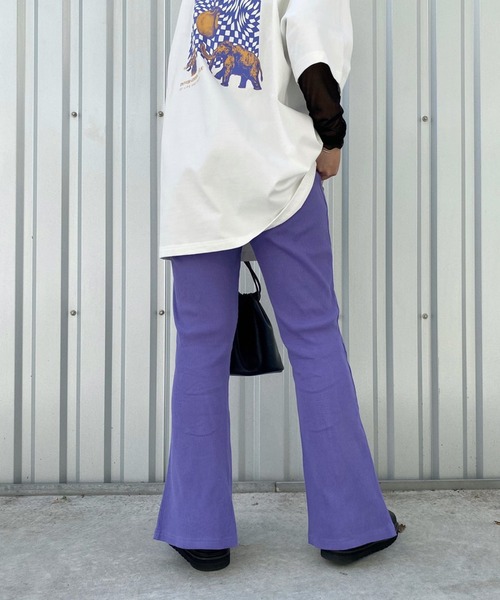 PBLIM（ページボーイリム）の「【PAGEBOYLIM】パイピングリブフレアパンツ（その他パンツ・レディース・ブラック/パープル・MEDIUM）」の3枚目の写真