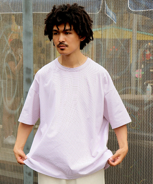 WISM(ウィズム)の「【WEWILL / ウィーウィル】WISM 別注 2.5XL BORDER TEE(Tシャツ/カットソー・メンズ・ホワイト/ブラック/ブルー/ピンク・MEDIUM/LARGE)」の4枚目の写真