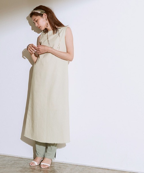 Pierrot（ピエロ）の「麻混ワンピース（ワンピース・レディース・オレンジ/アイボリー/モカ・M/L）」の4枚目の写真
