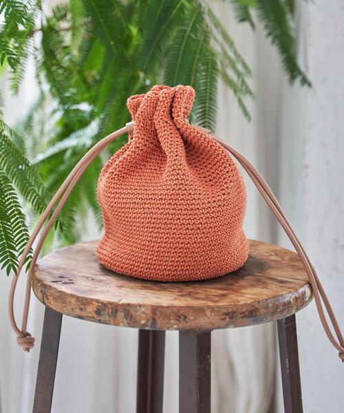 coen(コーエン)の「コットンハンドニット巾着(ショルダーバッグ・レディース・ホワイト/ターコイズブルー/オレンジ・FREE)」の3枚目の写真
