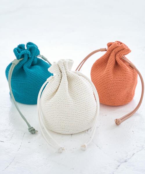coen(コーエン)の「コットンハンドニット巾着(ショルダーバッグ・レディース・ホワイト/ターコイズブルー/オレンジ・FREE)」の10枚目の写真
