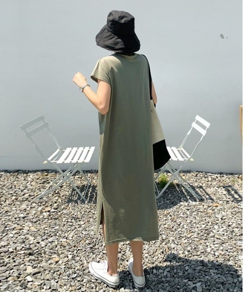 mayblue（メイブルー）の「MAYBLUE フロントプリントスリットワンピース（ワンピース・レディース・カーキ・FREE）」の10枚目の写真