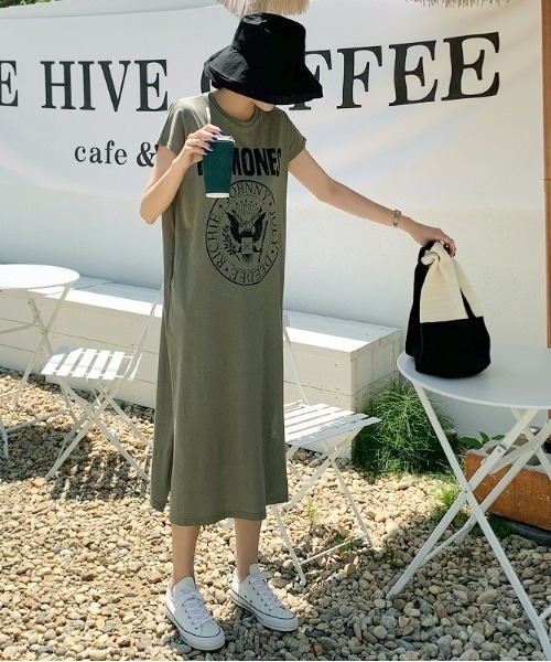 mayblue（メイブルー）の「MAYBLUE フロントプリントスリットワンピース（ワンピース・レディース・カーキ・FREE）」の12枚目の写真