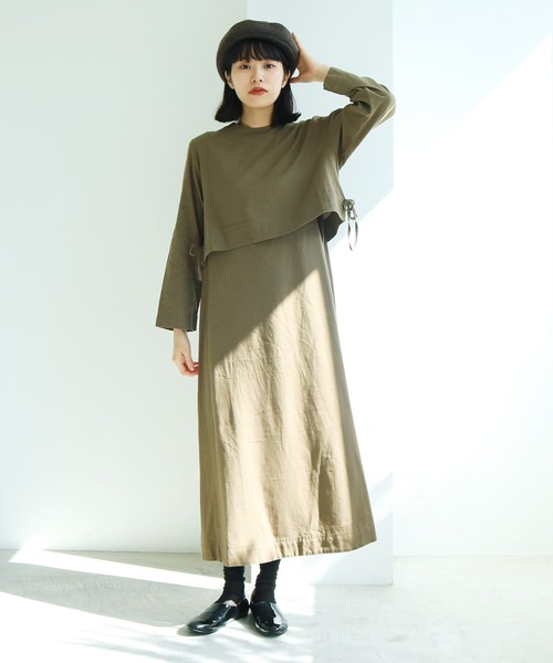 Lene(レネ)の「フラワーステッチ刺繍 セットアップワンピース(ワンピース・レディース・ベージュ/カーキ・FREE)」の2枚目の写真