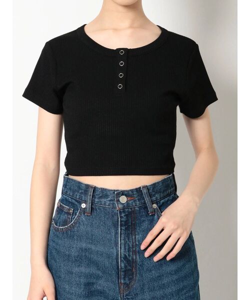 EVRIS（エヴリス）の「ヘンリークロップドTEE（Tシャツ/カットソー・レディース・ホワイト/ブラック/ブルー/パープル・FREE）」の5枚目の写真