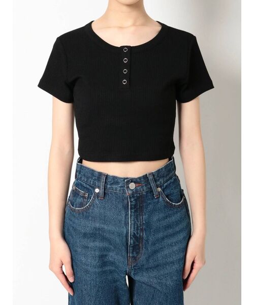 EVRIS（エヴリス）の「ヘンリークロップドTEE（Tシャツ/カットソー・レディース・ホワイト/ブラック/ブルー/パープル・FREE）」の8枚目の写真