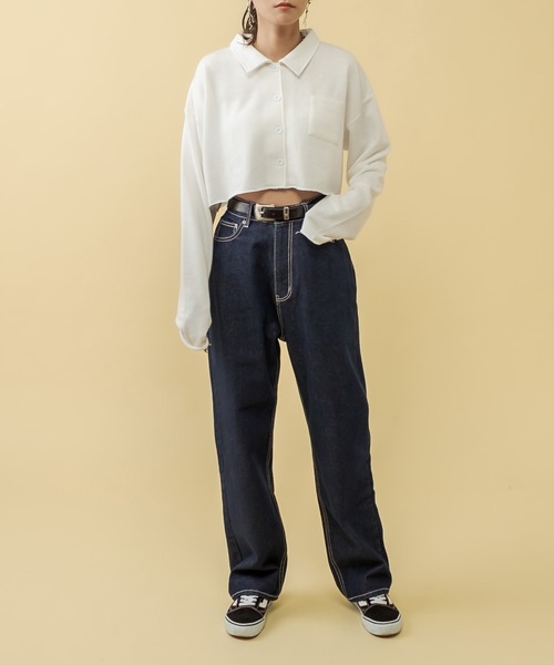 RASVOA(ラスボア)の「OneWashハイウエストストレート配色ステッチデニム(デニムパンツ・レディース・ブラック/ネイビー・S/M)」の14枚目の写真