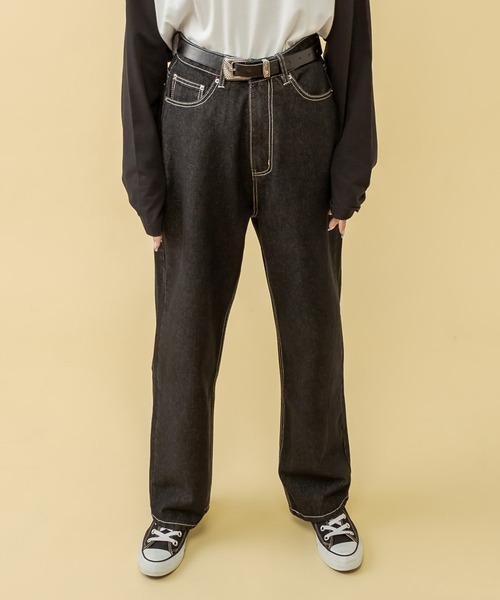 RASVOA(ラスボア)の「OneWashハイウエストストレート配色ステッチデニム(デニムパンツ・レディース・ブラック/ネイビー・S/M)」の21枚目の写真