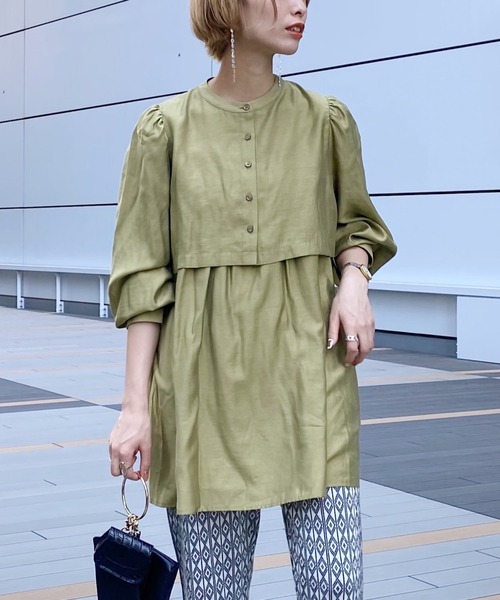 mysty woman（ミスティウーマン）の「レイヤードチュニックシャツ 229077（シャツ/ブラウス・レディース・オフホワイト/チャコール/イエロー系・FREE）」の3枚目の写真