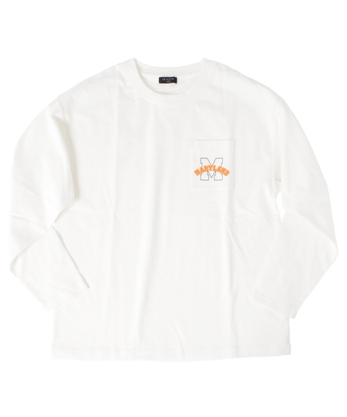 GLAZOS（グラソス）の「タフ天竺・ドロップショルダーポケットプリント長袖Ｔシャツ（Tシャツ/カットソー・キッズ・ホワイト/ブラック/グレー/ブルー・130cm/140cm/150cm/160cm/170cm）」の17枚目の写真