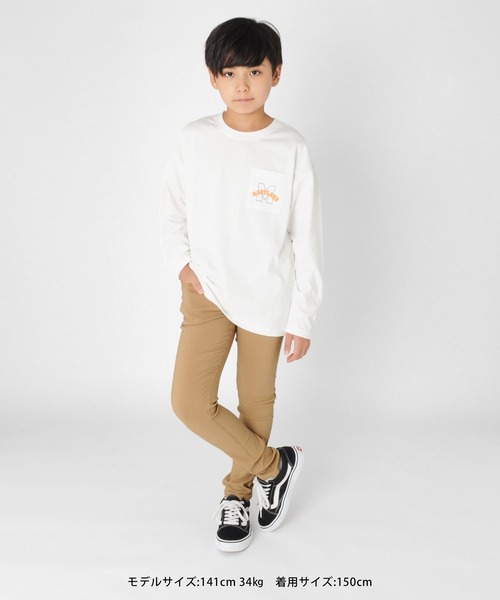 GLAZOS（グラソス）の「タフ天竺・ドロップショルダーポケットプリント長袖Ｔシャツ（Tシャツ/カットソー・キッズ・ホワイト/ブラック/グレー/ブルー・130cm/140cm/150cm/160cm/170cm）」の9枚目の写真