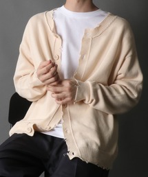 wide silhouette 2way damage knit cardigan/ワイドシルエット クルーネック 2way ダメージニット ルーズカーディガン/カーデ
