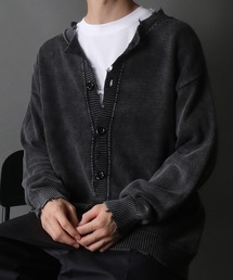wide silhouette 2way damage knit cardigan/ワイドシルエット クルーネック 2way ダメージニット ルーズカーディガン/カーデ