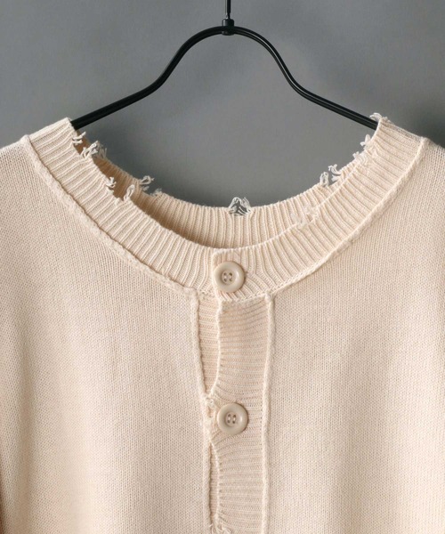 SITRY(シトリー)の「wide silhouette 2way damage knit cardigan/ワイドシルエット クルーネック 2way ダメージニット ルーズカーディガン/カーデ(カーディガン/ボレロ・メンズ・カーキ/モカ/アイボリー/ブラック・M/L)」の5枚目の写真