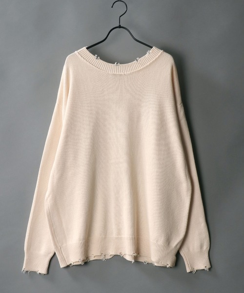 SITRY(シトリー)の「wide silhouette 2way damage knit cardigan/ワイドシルエット クルーネック 2way ダメージニット ルーズカーディガン/カーデ(カーディガン/ボレロ・メンズ・カーキ/モカ/アイボリー/ブラック・M/L)」の7枚目の写真
