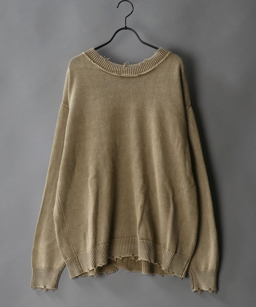 SITRY(シトリー)の「wide silhouette 2way damage knit cardigan/ワイドシルエット クルーネック 2way ダメージニット ルーズカーディガン/カーデ(カーディガン/ボレロ・メンズ・カーキ/モカ/アイボリー/ブラック・M/L)」の9枚目の写真