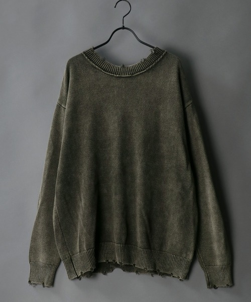 SITRY(シトリー)の「wide silhouette 2way damage knit cardigan/ワイドシルエット クルーネック 2way ダメージニット ルーズカーディガン/カーデ(カーディガン/ボレロ・メンズ・カーキ/モカ/アイボリー/ブラック・M/L)」の10枚目の写真