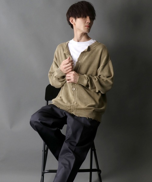 SITRY(シトリー)の「wide silhouette 2way damage knit cardigan/ワイドシルエット クルーネック 2way ダメージニット ルーズカーディガン/カーデ(カーディガン/ボレロ・メンズ・カーキ/モカ/アイボリー/ブラック・M/L)」の17枚目の写真