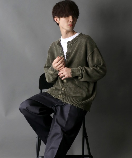 SITRY(シトリー)の「wide silhouette 2way damage knit cardigan/ワイドシルエット クルーネック 2way ダメージニット ルーズカーディガン/カーデ(カーディガン/ボレロ・メンズ・カーキ/モカ/アイボリー/ブラック・M/L)」の20枚目の写真