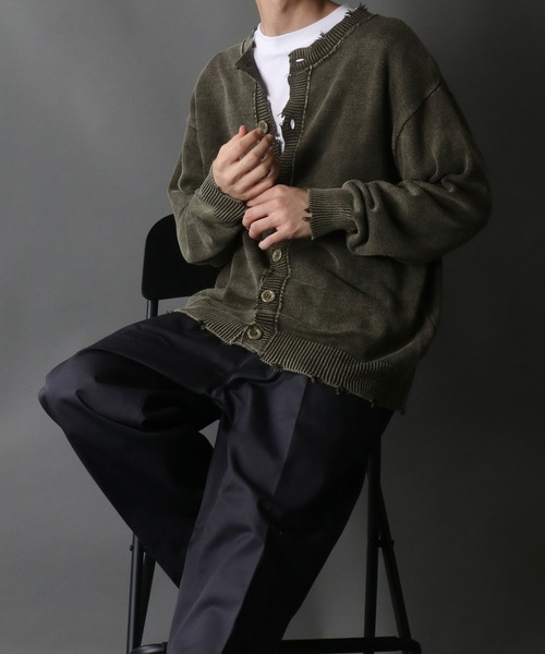SITRY(シトリー)の「wide silhouette 2way damage knit cardigan/ワイドシルエット クルーネック 2way ダメージニット ルーズカーディガン/カーデ(カーディガン/ボレロ・メンズ・カーキ/モカ/アイボリー/ブラック・M/L)」の19枚目の写真