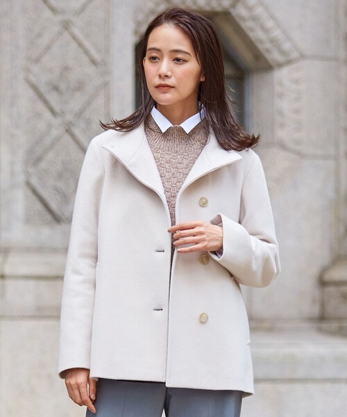 J.PRESS Ladies(J.プレス レディス)の「スーパー110Sショートビーバー スタンドカラーコート(その他アウター・レディース・ライトグリーン系/グレー系/ベージュ系/ライトグレー系・XS)」の10枚目の写真