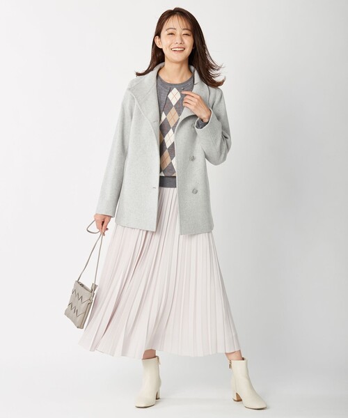 J.PRESS Ladies(J.プレス レディス)の「スーパー110Sショートビーバー スタンドカラーコート(その他アウター・レディース・ライトグリーン系/グレー系/ベージュ系/ライトグレー系・XS)」の7枚目の写真