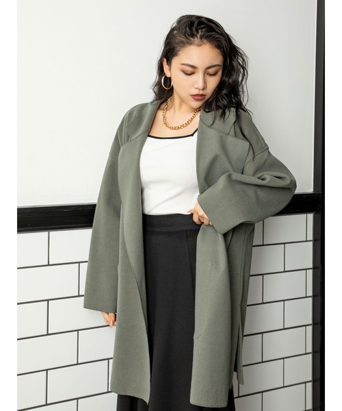 DURAS（デュラス）の「オーバーチェスターコート（チェスターコート・レディース・ブラック/ベージュ/グリーン/アイボリー・FREE）」の13枚目の写真