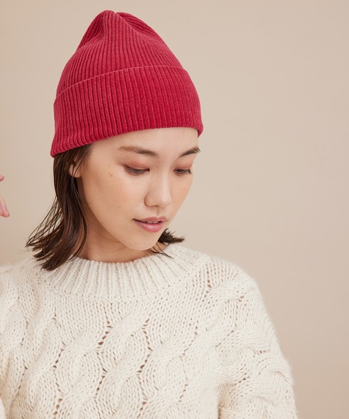 SALON adam et rope'（サロン アダム エ ロペ）の「【極上の肌ざわり】ニットキャップ -CreamyCotton /クリーミーコットン-（ニットキャップ/ビーニー・レディース・オフホワイト/チャコールグレー/パープル/マスタード・FREE）」の10枚目の写真