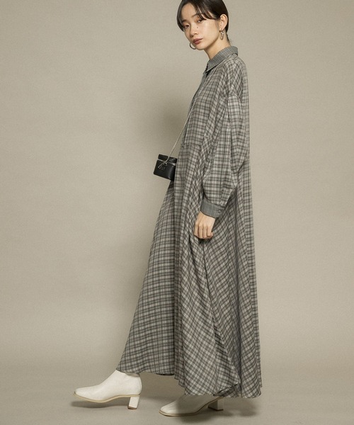KBF(ケイビーエフ)の「チェックWIDEワンピース(ワンピース・レディース・グレー系その他/ブラウン系その他・ONE)」の14枚目の写真