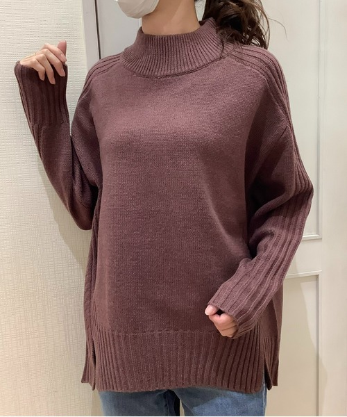TOKYO SHIRTS(トウキョウシャツ)の「リブ切り替えハイネック ニットプルオーバー(ニット/セーター・レディース・ライトグレー/ネイビー/ダークカーキ/レンガ・L/M)」の4枚目の写真