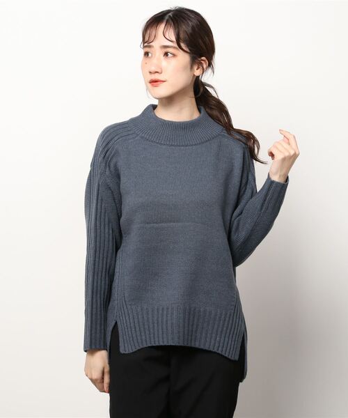 TOKYO SHIRTS(トウキョウシャツ)の「リブ切り替えハイネック ニットプルオーバー(ニット/セーター・レディース・ライトグレー/ネイビー/ダークカーキ/レンガ・L/M)」の11枚目の写真