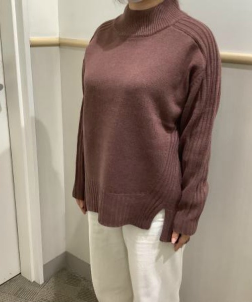 TOKYO SHIRTS(トウキョウシャツ)の「リブ切り替えハイネック ニットプルオーバー(ニット/セーター・レディース・ライトグレー/ネイビー/ダークカーキ/レンガ・L/M)」の8枚目の写真