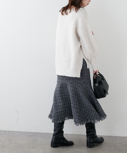 natural couture（ナチュラルクチュール）の「裾フリンジマーメイドツイードスカート（スカート・レディース・ブラック/ベージュ/オフホワイト・FREE）」の15枚目の写真