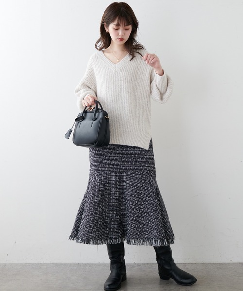 natural couture（ナチュラルクチュール）の「裾フリンジマーメイドツイードスカート（スカート・レディース・ブラック/ベージュ/オフホワイト・FREE）」の22枚目の写真