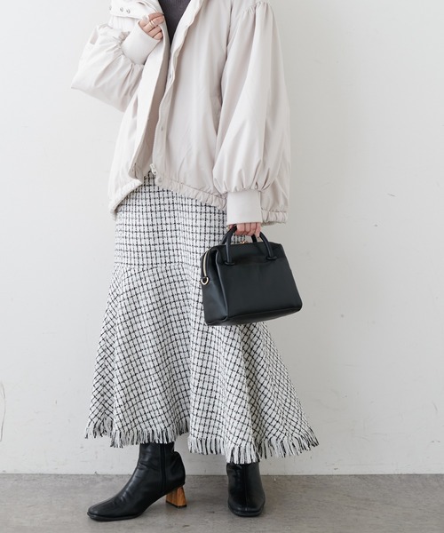 natural couture（ナチュラルクチュール）の「裾フリンジマーメイドツイードスカート（スカート・レディース・ブラック/ベージュ/オフホワイト・FREE）」の8枚目の写真