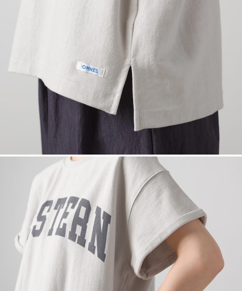 OMNES（オムネス）の「バスク生地 ロゴプリントフレンチスリーブTシャツ 半袖Tシャツ（Tシャツ/カットソー・レディース・ブラック/グレー/ホワイト/ネイビー・FREE）」の6枚目の写真
