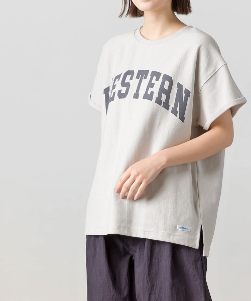 OMNES（オムネス）の「バスク生地 ロゴプリントフレンチスリーブTシャツ 半袖Tシャツ（Tシャツ/カットソー・レディース・ブラック/グレー/ホワイト/ネイビー・FREE）」の15枚目の写真