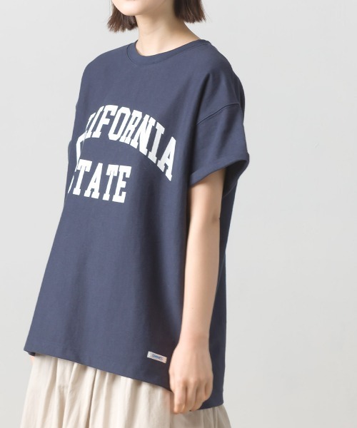 OMNES（オムネス）の「バスク生地 ロゴプリントフレンチスリーブTシャツ 半袖Tシャツ（Tシャツ/カットソー・レディース・ブラック/グレー/ホワイト/ネイビー・FREE）」の7枚目の写真