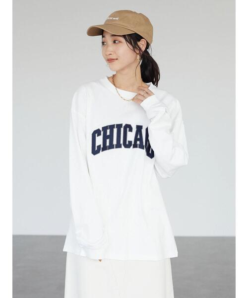 SEVENDAYS=SUNDAY（セブンデイズサンデイ）の「16/-OE天竺フェルト刺繍ロンTEE-A　＊（Tシャツ/カットソー・レディース・グリーン/ベージュ/オフホワイト・S/M/L）」の8枚目の写真