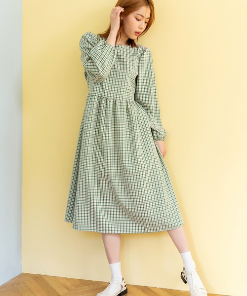 fifth(フィフス)の「チェックプリント切り替えワンピース(ワンピース・レディース・ブラック/グリーン・M)」の1枚目の写真